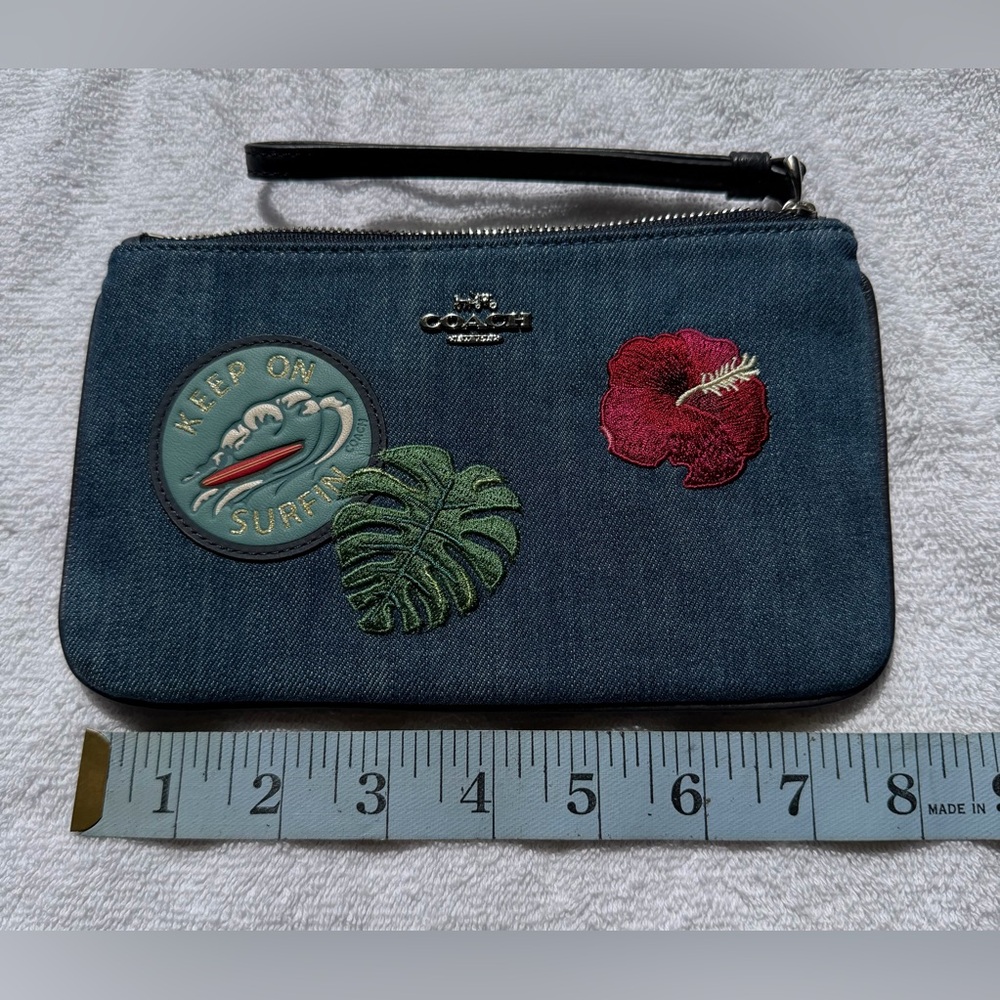 Coach Rare Denim Wristlet with Tropical Patch Accents - Blue - Picture 6 of 9